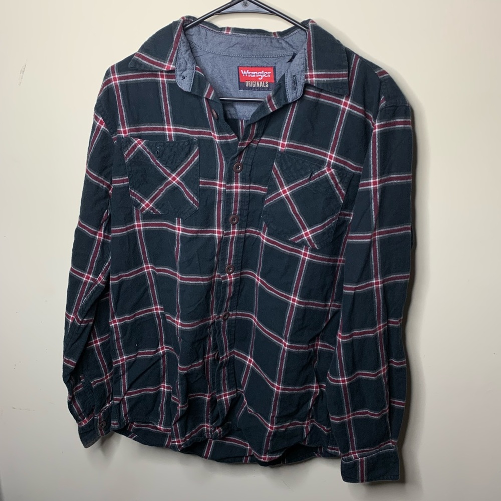 Wrangler Originals Red Black Flannel Button Down Shirt Lumberjack Style